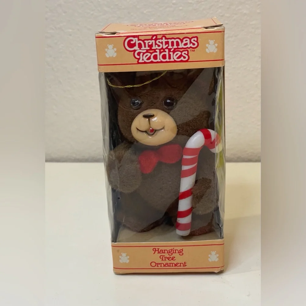 Jasco NWOT Vintage Flocked Christmas Teddies Bear Hanging‎ Tree Ornament